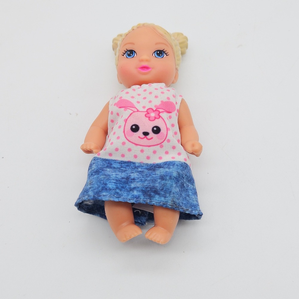 Simba Evi Love Mini Doll Kids 4.75" Pink Polka Dot Bunny Dress Blonde Buns